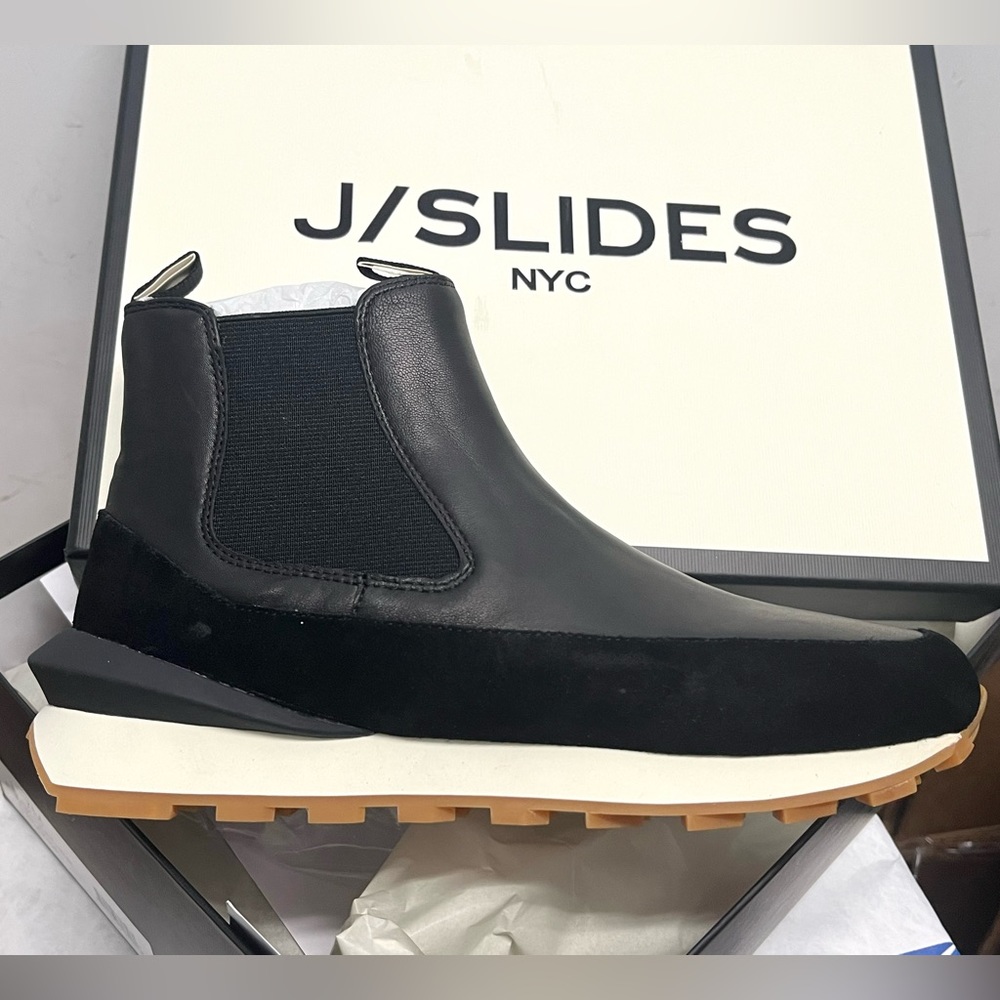 New JSLIDES Leather Eddie Jogger Casual Womens Booties size 7 Double Black
